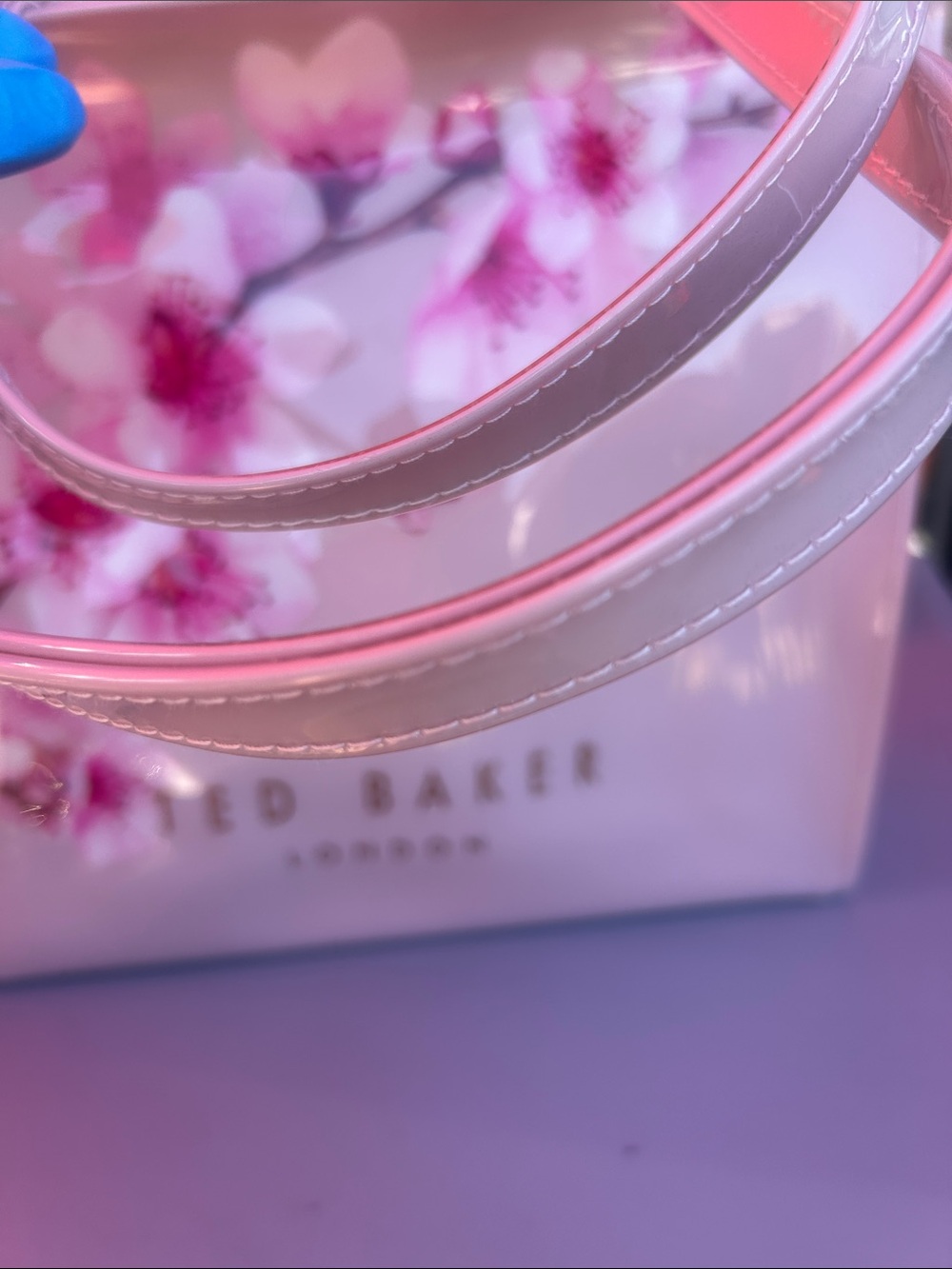 EUC Ted Baker Pink Floral Patent Tote with Cherry Blossom Print - Picture 5 of 8